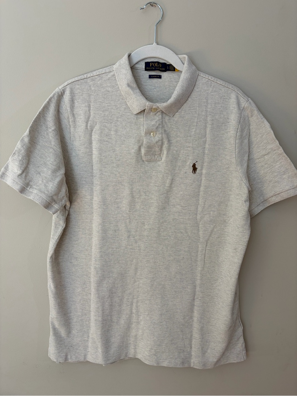 Polo by Ralph Lauren Men's Polo Shirt - Light Gray with Brown Pony